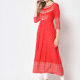 Red Printed Anarkali Straight Kurta