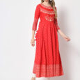 Red Printed Anarkali Straight Kurta