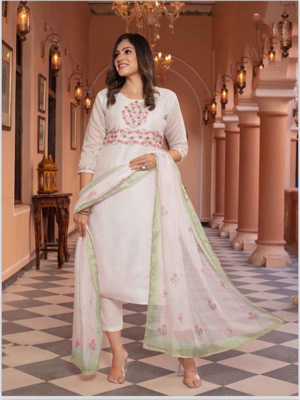 White kurta ,Pant and Dupatta