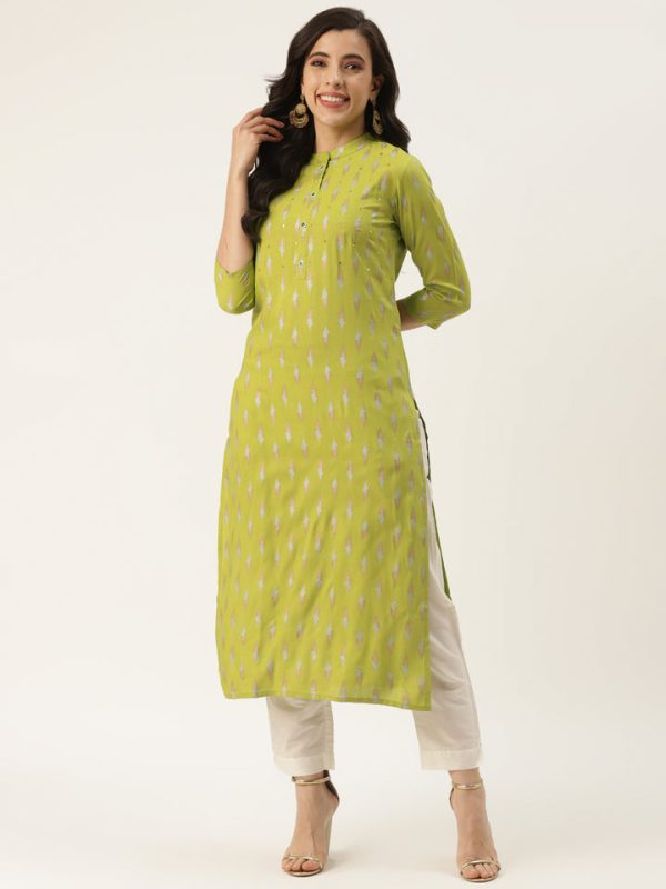 Green Mirror Work Kurta