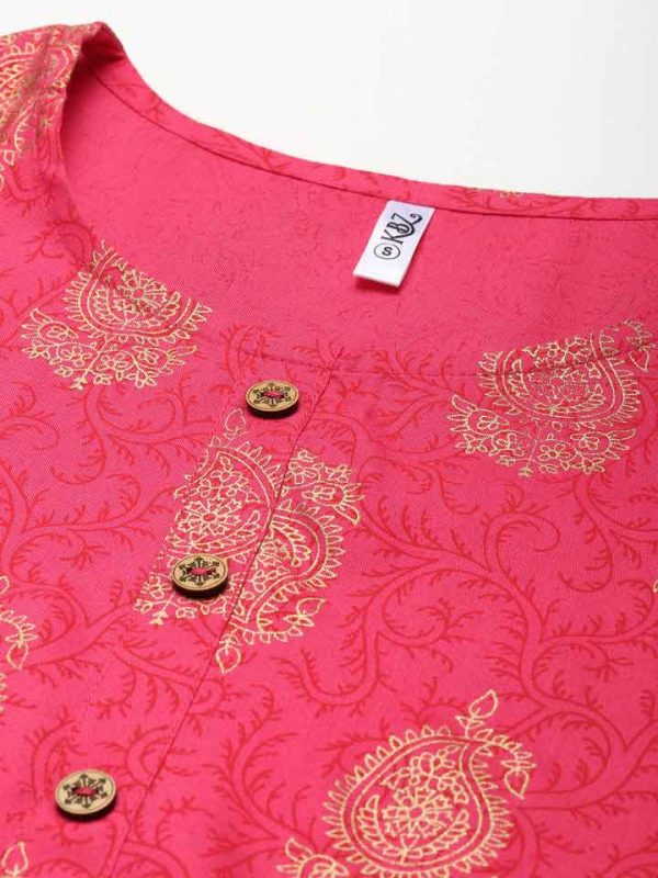 Peach Gold Printed Kurta - Image 4