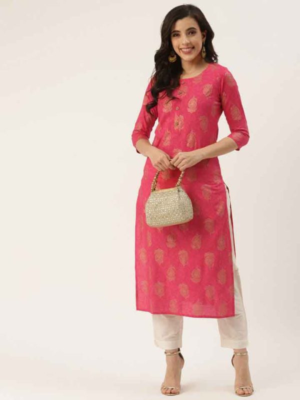 Peach Gold Printed Kurta - Image 3