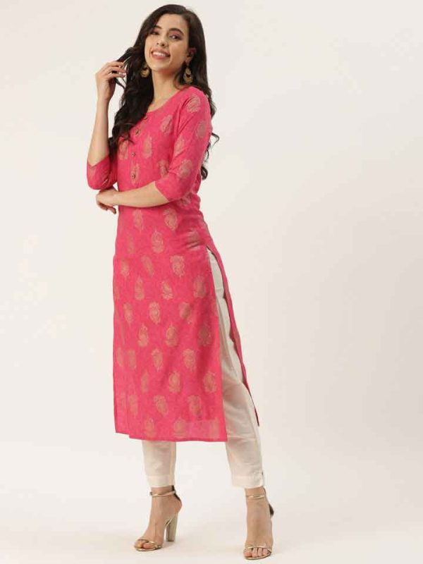 Peach Gold Printed Kurta