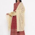 Maroon Red Printed Long Kurta with Dupatta