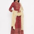 Maroon Red Printed Long Kurta with Dupatta