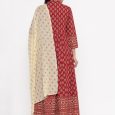 Maroon Red Printed Long Kurta with Dupatta