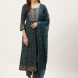 Darkgreen Printed Anarkali Palazzo & Dupatta