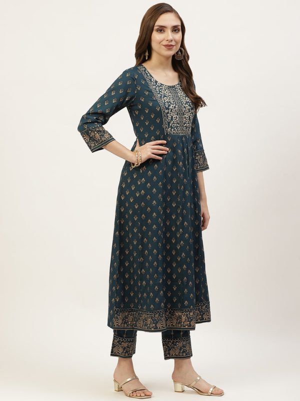 Darkgreen Printed Anarkali Palazzo & Dupatta - Image 2