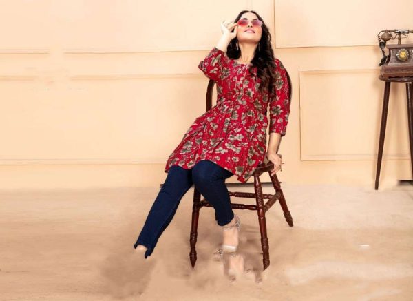 Fancy Printed Short Kurta - Pure Cotton - Image 2