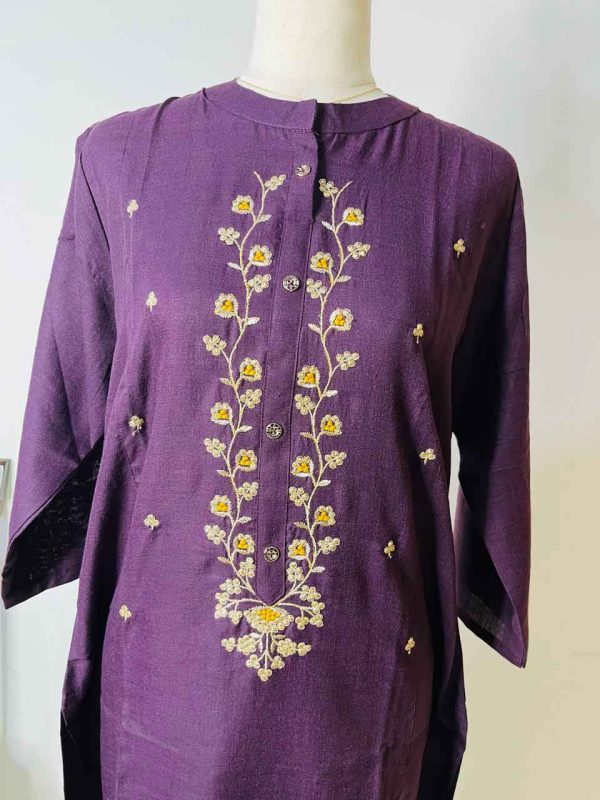 Women's Pure Cotton Roll-up Button Neck Long Kurta - Image 4