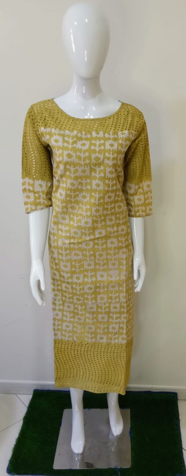 Yellow Batik Printed Cotton Kurta