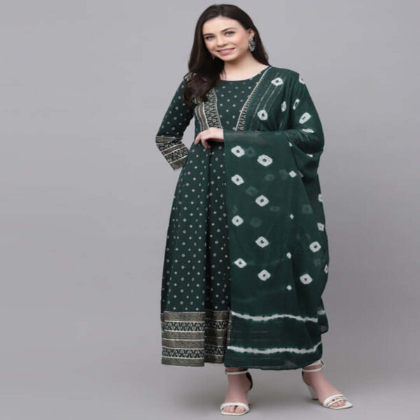 Elegant Dark Green Top with Batik Dupatta Set - Image 3