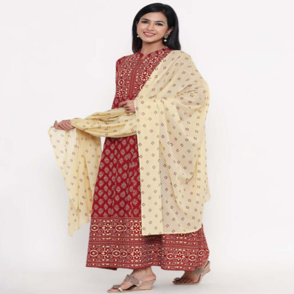 Elegant Maroon Printed Top with Dupatta - Image 3