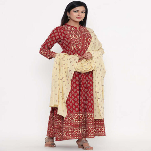 Elegant Maroon Printed Top with Dupatta