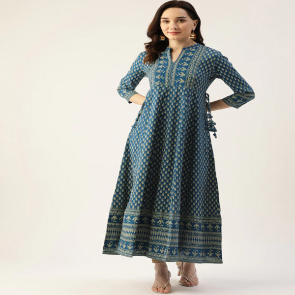 Gold Printed Blue Anarkali Kurta