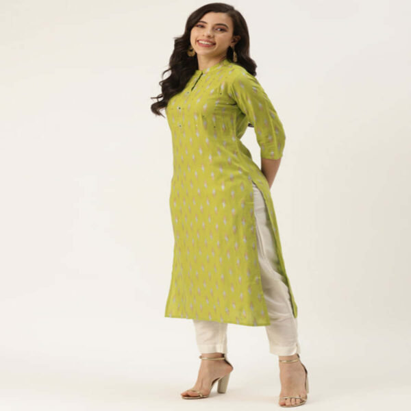 Green Gold Printed Mirror Kurta - Image 4