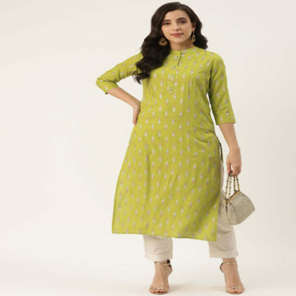 Green Gold Printed Mirror Kurta