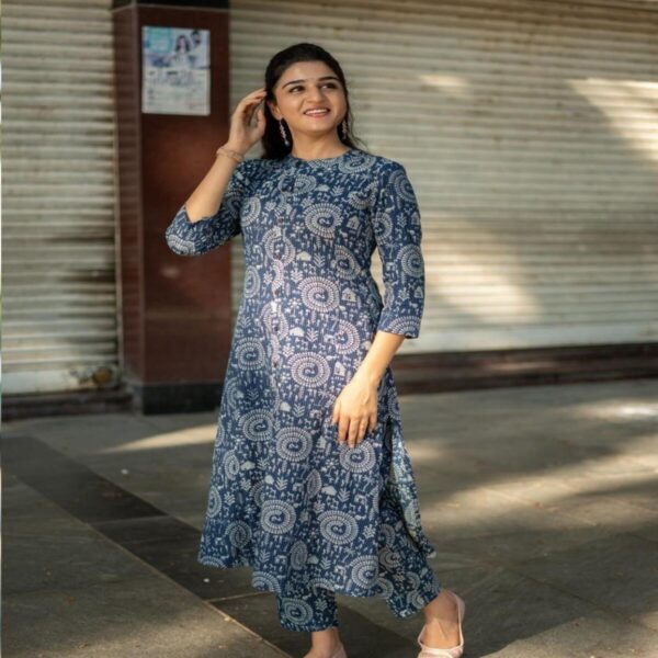 Blue Kantha Printed Kurta Set