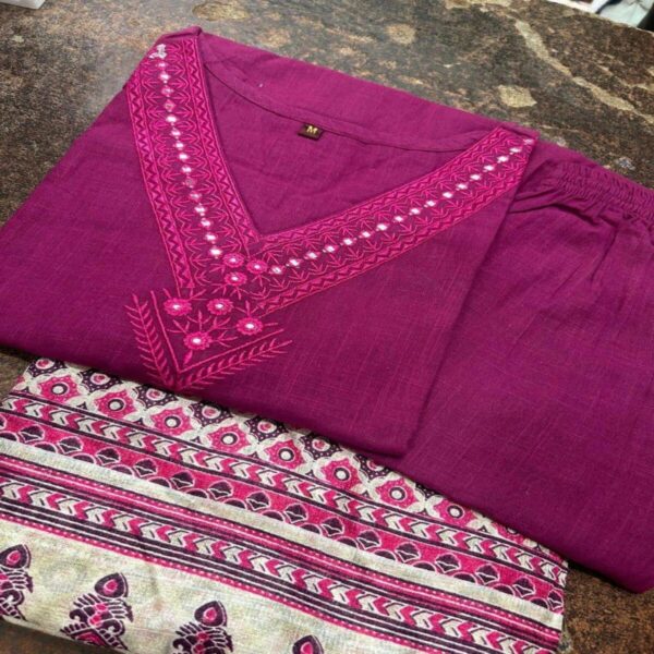 Embroidered Kurta Set with Art Khadi Silk Dupatta - Image 2