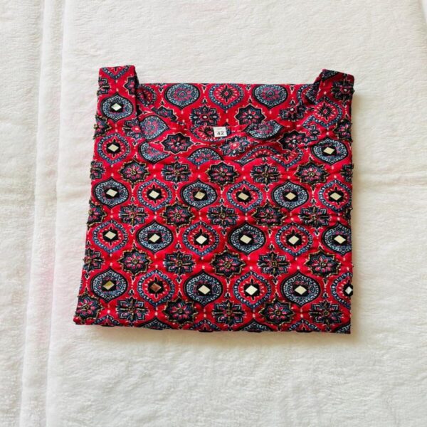 Red Mirror Work Kurta - Image 2