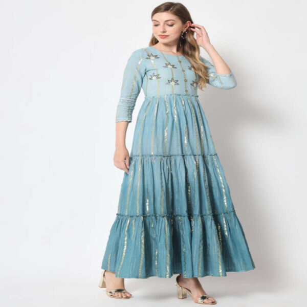 Teal Elegance Hand-Worked Kurta