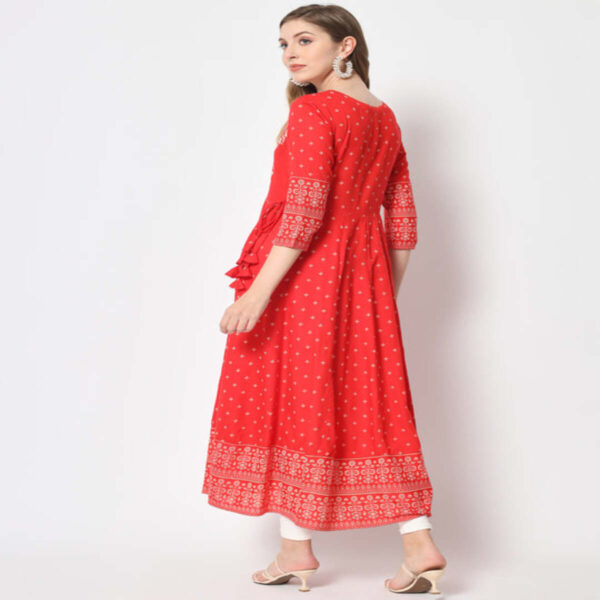 Red Gold Printed Regular Kurta - Image 3