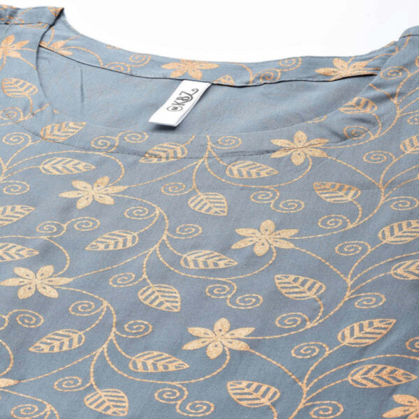 Elegant Grey Gold Printed Long Top - Image 2