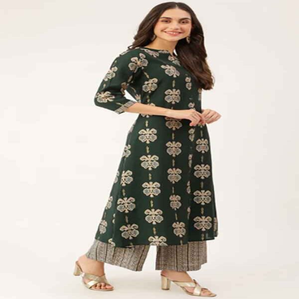 Green Chanderi Printed Kurta Set - Image 2