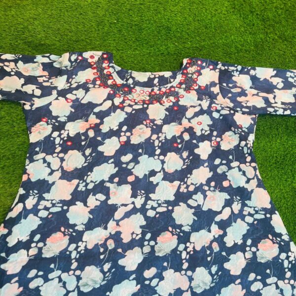 Floral Printed Mirror Work Kurta - Image 2